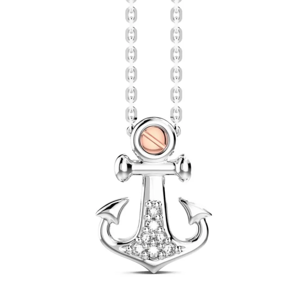 Zancan Silver Necklace With Anchor Pendant And White Stones.^Zancan Gioielli Fashion