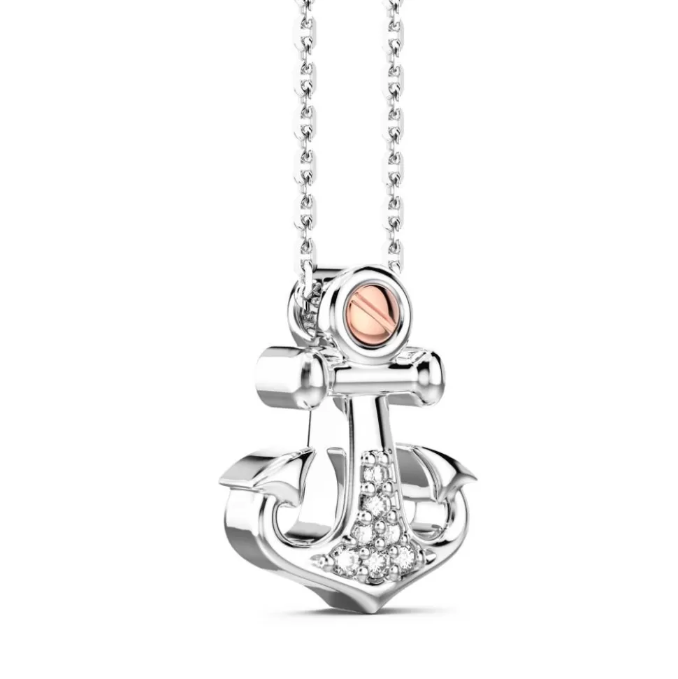 Zancan Silver Necklace With Anchor Pendant And White Stones.^Zancan Gioielli Fashion