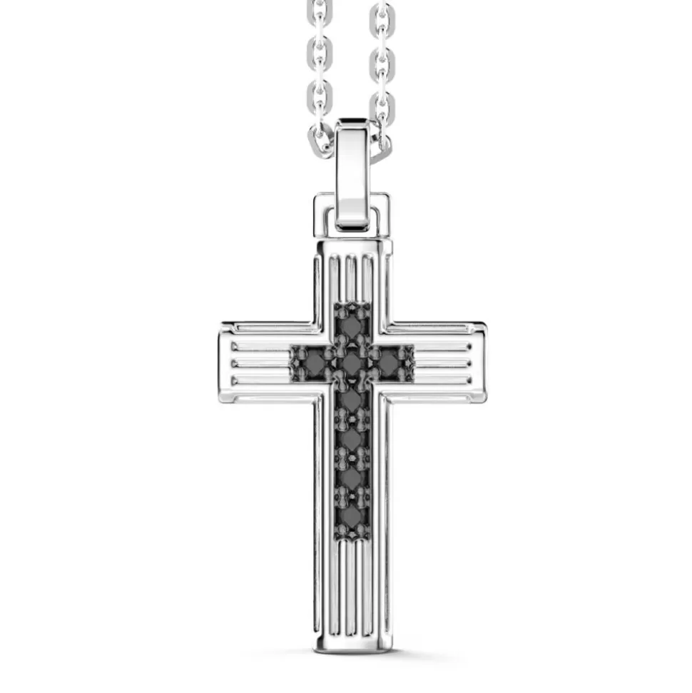 Zancan Silver Necklace With Cross Pendant And Black Spinels.^Zancan Gioielli Fashion