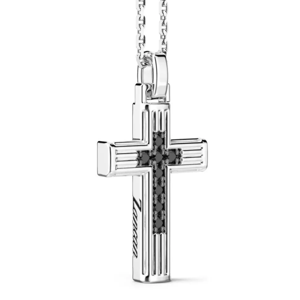 Zancan Silver Necklace With Cross Pendant And Black Spinels.^Zancan Gioielli Fashion