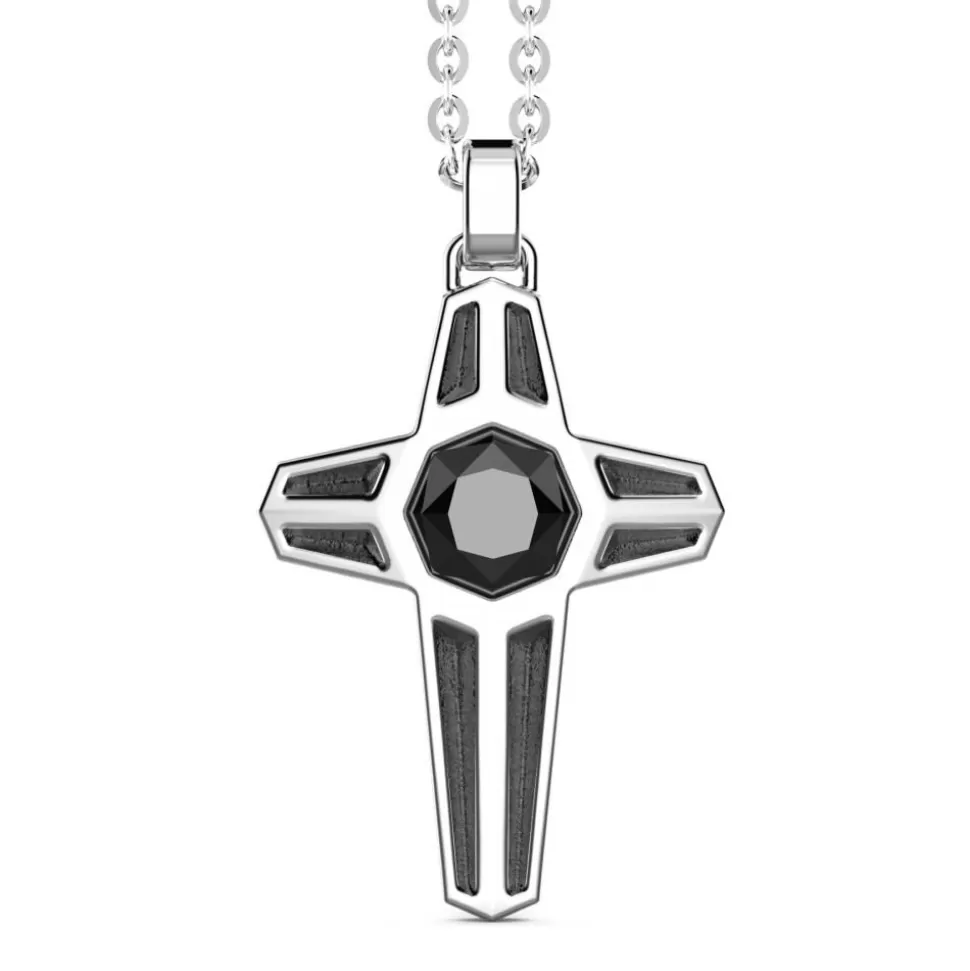 Zancan Silver Necklace With Cross Pendant And Black Stone.^Zancan Gioielli Discount