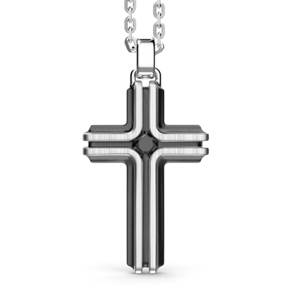 Zancan Silver Necklace With Cross Pendant And Black Stone.^Zancan Gioielli Cheap