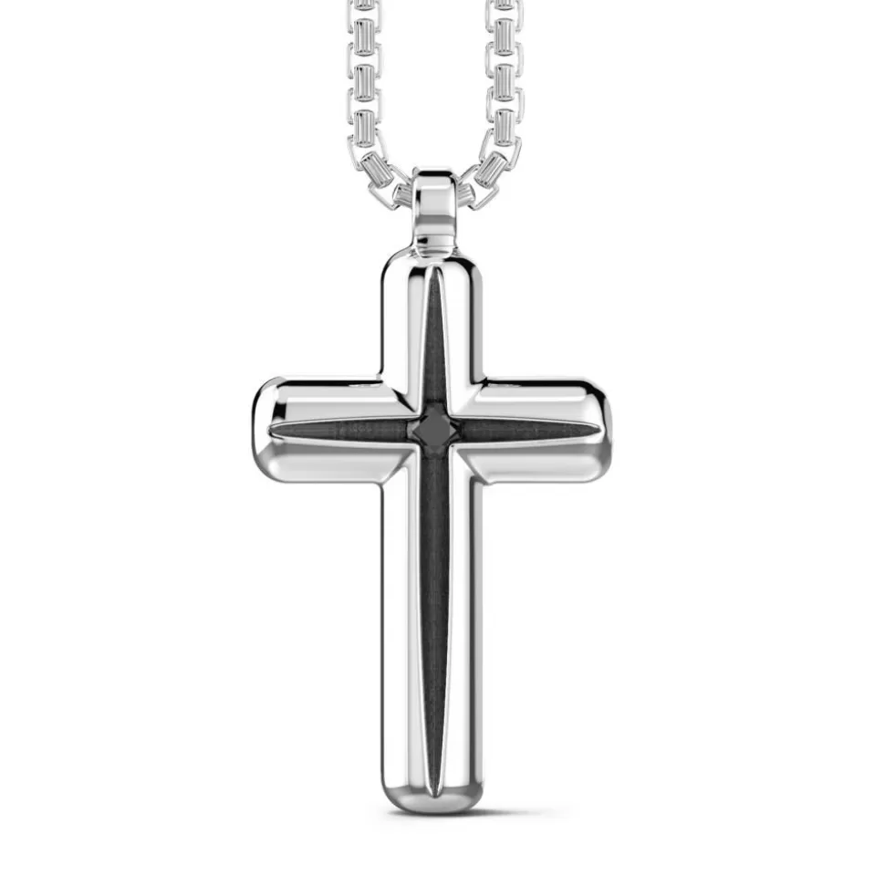 Zancan Silver Necklace With Cross Pendant And Black Stone.^Zancan Gioielli Outlet