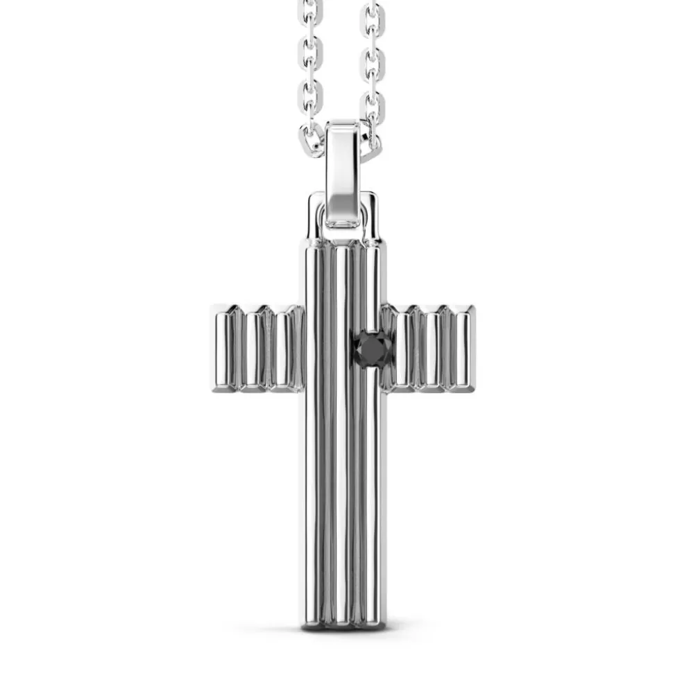 Zancan Silver Necklace With Cross Pendant And Black Stone.^Zancan Gioielli Flash Sale