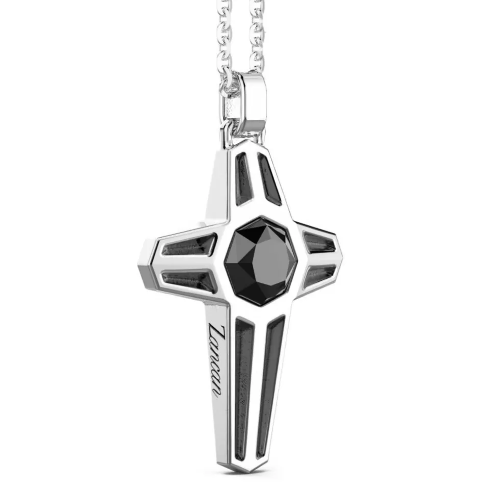 Zancan Silver Necklace With Cross Pendant And Black Stone.^Zancan Gioielli Discount