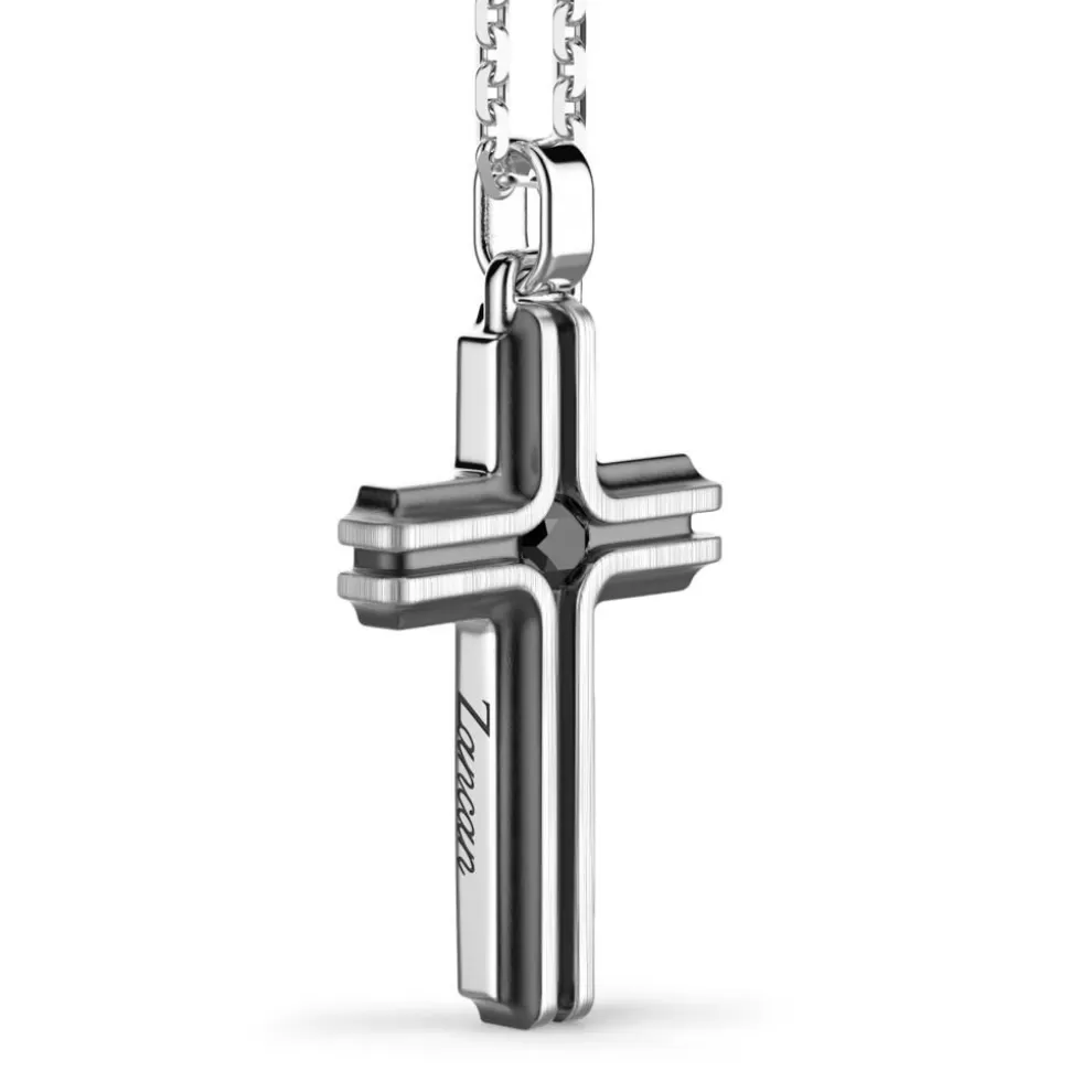 Zancan Silver Necklace With Cross Pendant And Black Stone.^Zancan Gioielli Cheap