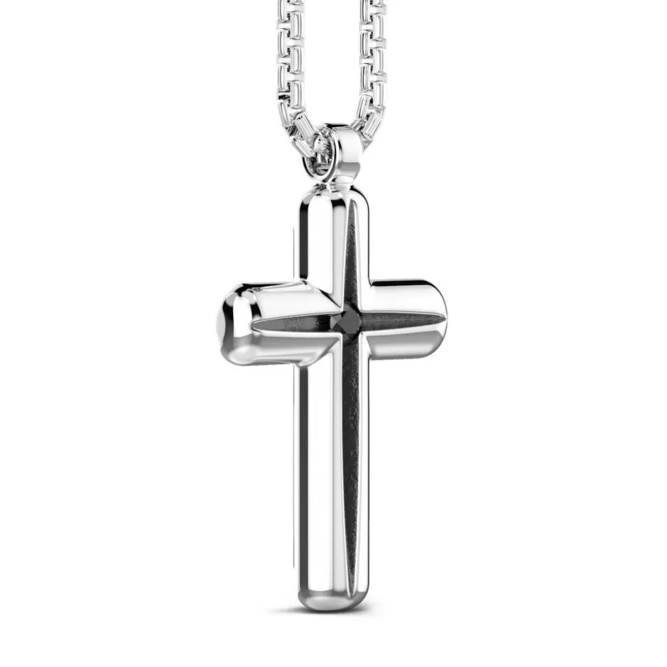 Zancan Silver Necklace With Cross Pendant And Black Stone.^Zancan Gioielli Outlet