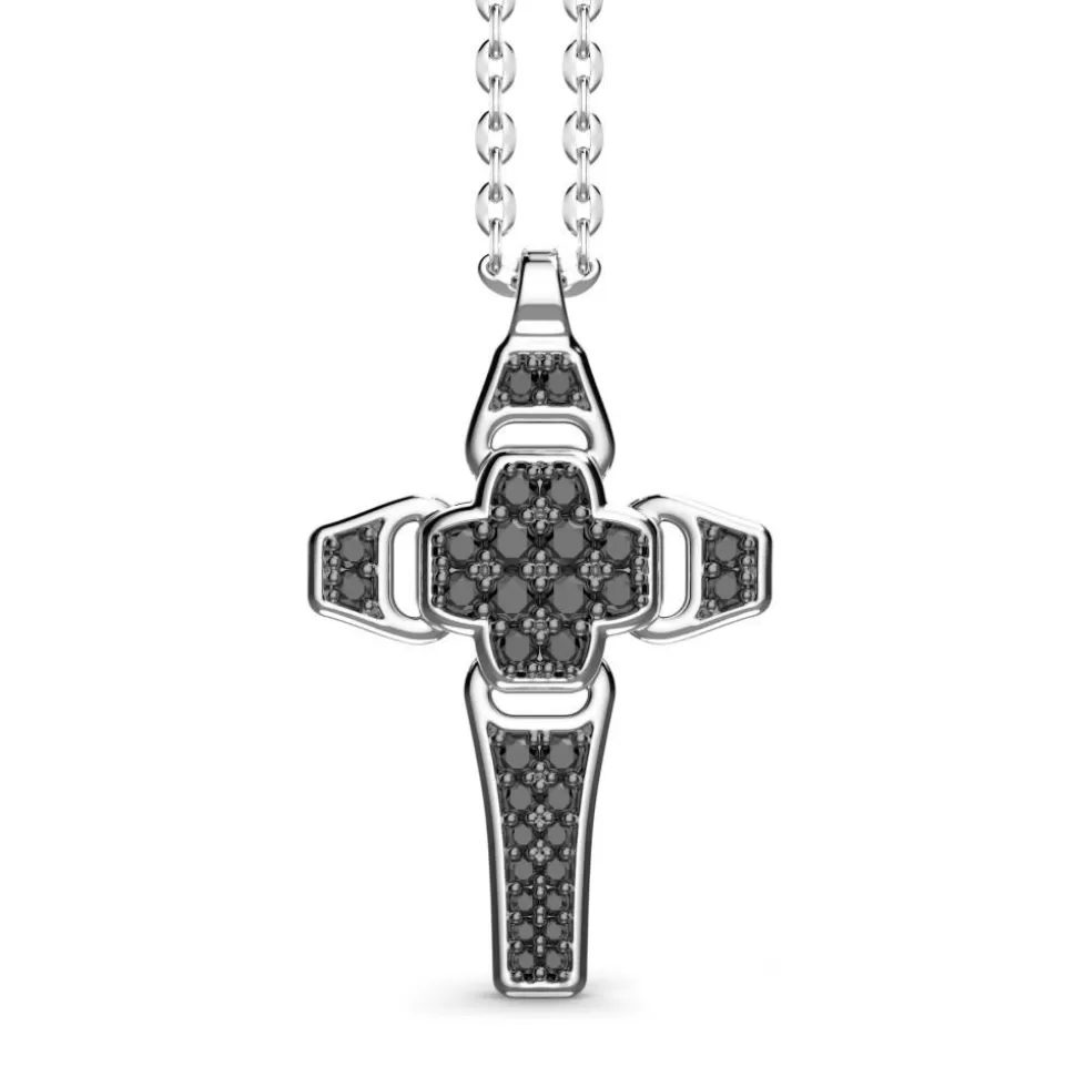 Zancan Silver Necklace With Cross Pendant And Black Stones.^Zancan Gioielli Cheap