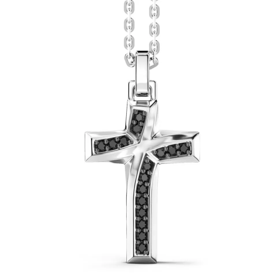 Zancan Silver Necklace With Cross Pendant And Black Stones.^Zancan Gioielli Shop