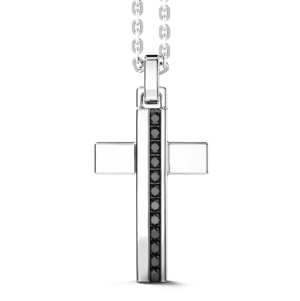 Zancan Silver Necklace With Cross Pendant And Black Stones.^Zancan Gioielli Shop