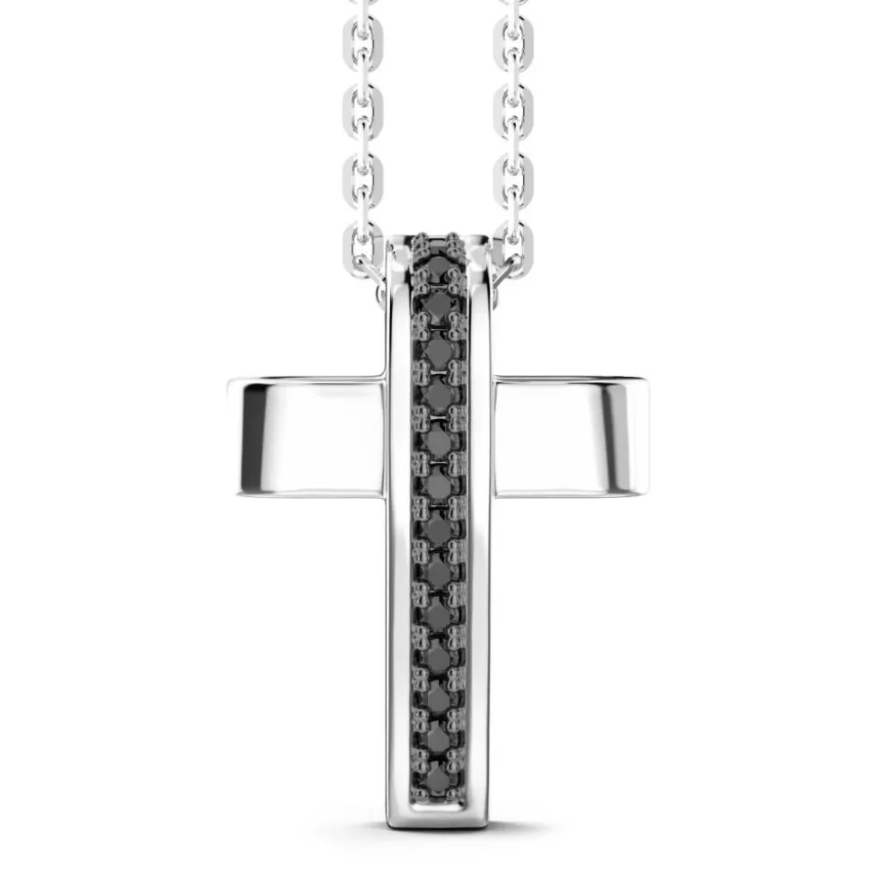 Zancan Silver Necklace With Cross Pendant And Black Stones.^Zancan Gioielli Sale