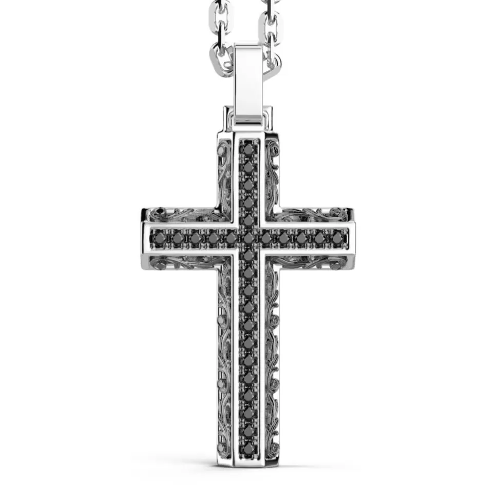 Zancan Silver Necklace With Cross Pendant And Black Stones.^Zancan Gioielli Cheap