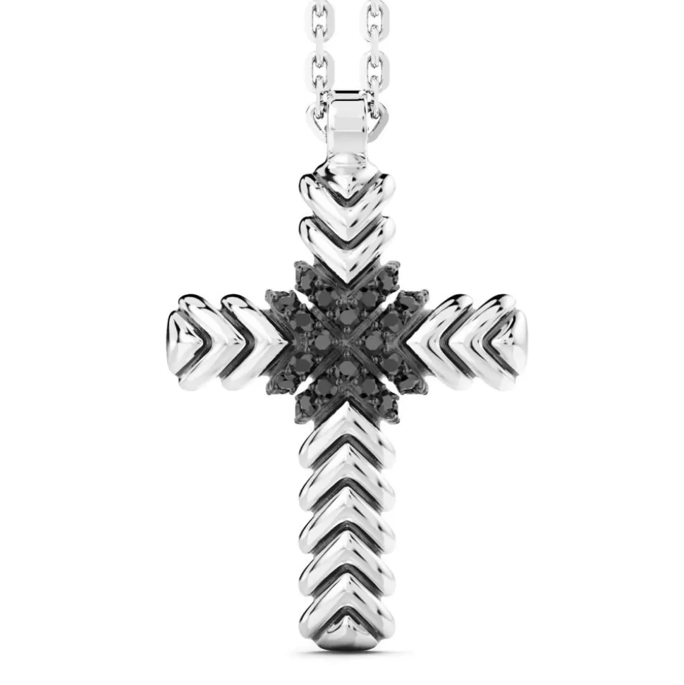 Zancan Silver Necklace With Cross Pendant And Black Stones.^Zancan Gioielli Clearance