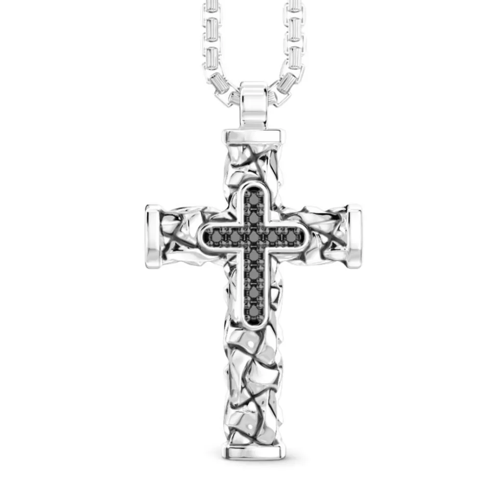 Zancan Silver Necklace With Cross Pendant And Black Stones.^Zancan Gioielli Flash Sale