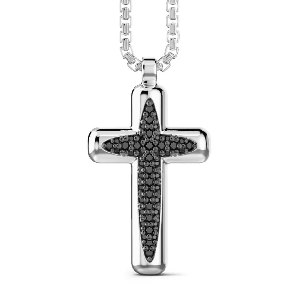 Zancan Silver Necklace With Cross Pendant And Black Stones.^Zancan Gioielli Best Sale