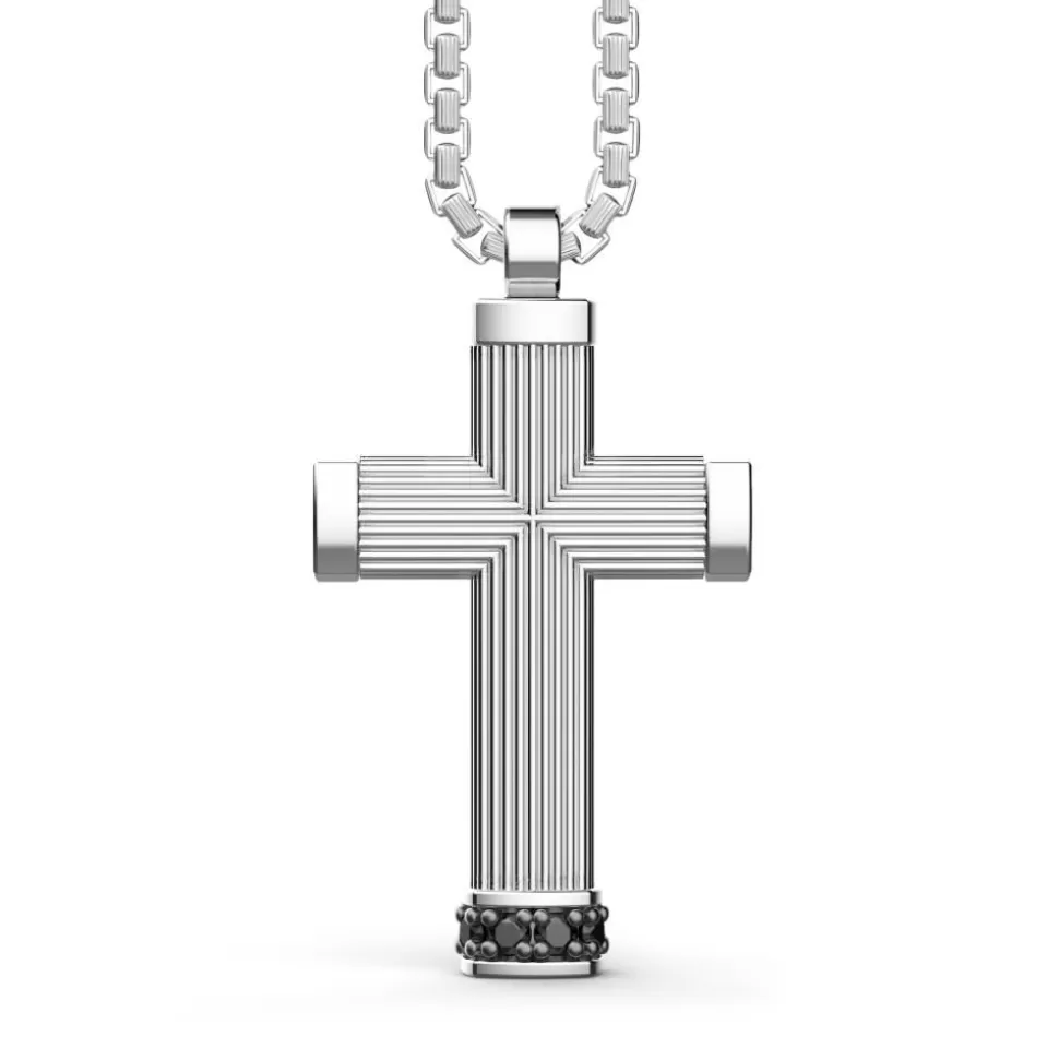 Zancan Silver Necklace With Cross Pendant And Black Stones.^Zancan Gioielli Hot