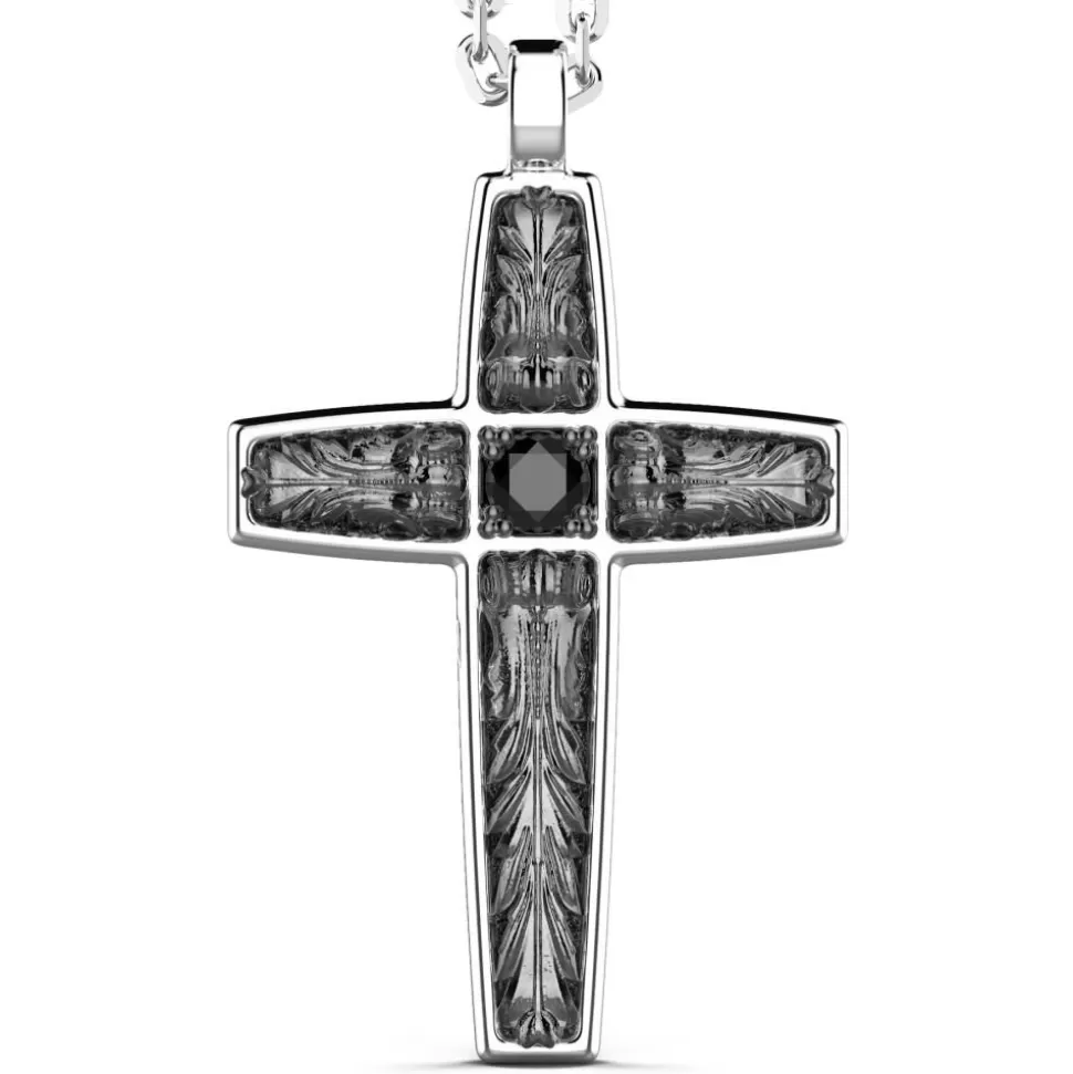 Zancan Silver Necklace With Cross Pendant And Black Stones.^Zancan Gioielli Discount