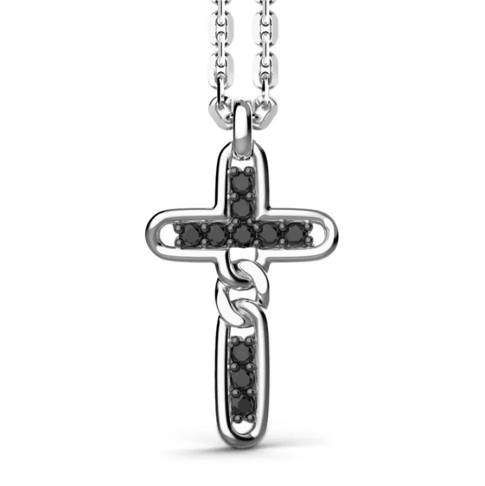 Zancan Silver Necklace With Cross Pendant And Black Stones.^Zancan Gioielli Sale