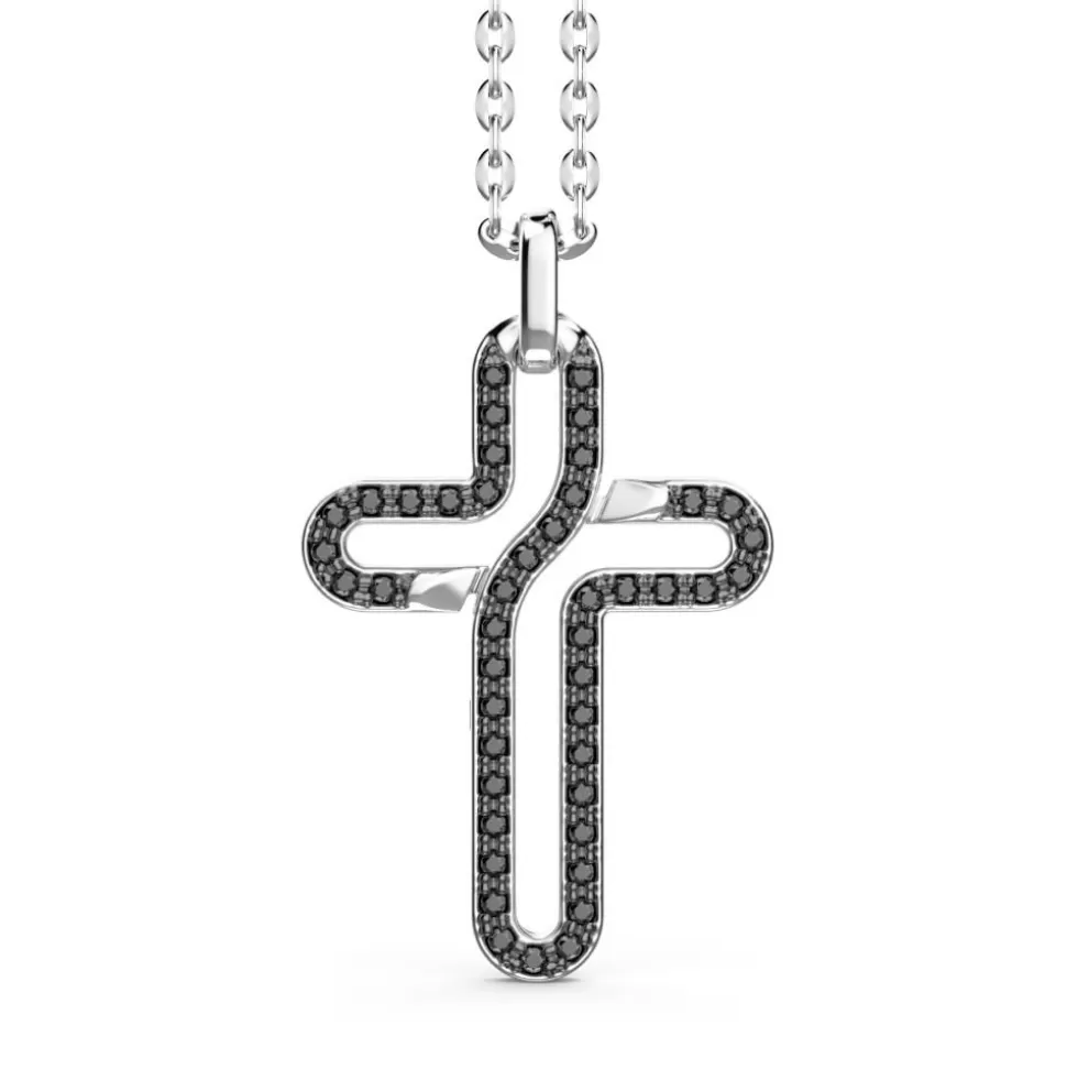 Zancan Silver Necklace With Cross Pendant And Black Stones.^Zancan Gioielli Best Sale