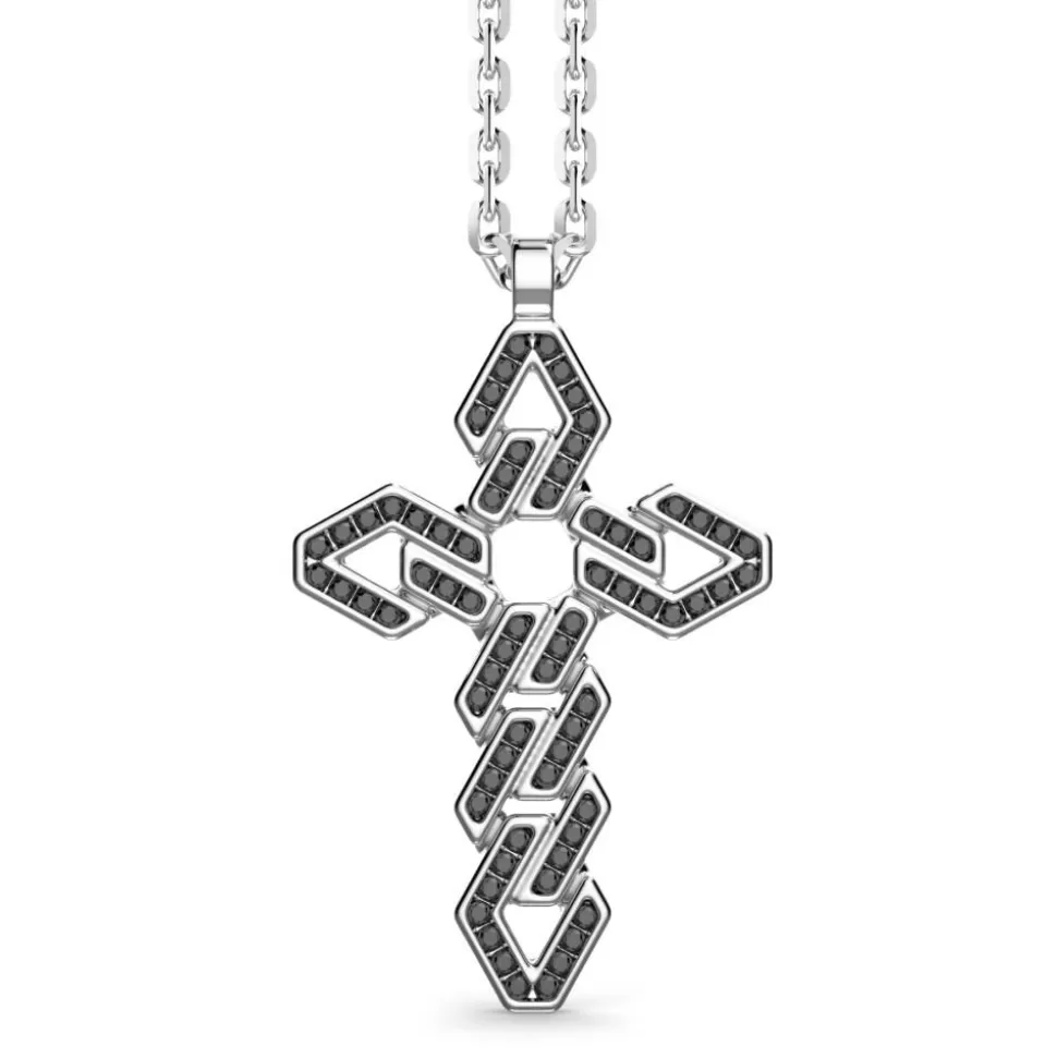 Zancan Silver Necklace With Cross Pendant And Black Stones.^Zancan Gioielli Shop