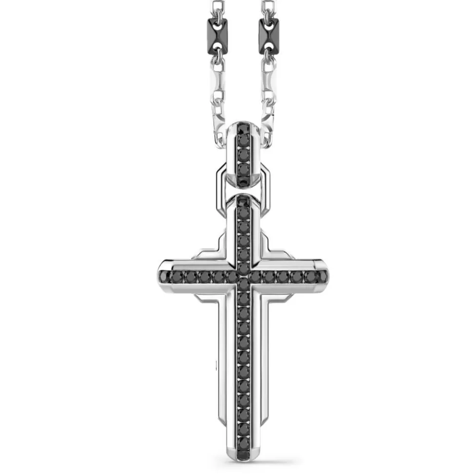 Zancan Silver Necklace With Cross Pendant And Black Stones.^Zancan Gioielli Hot