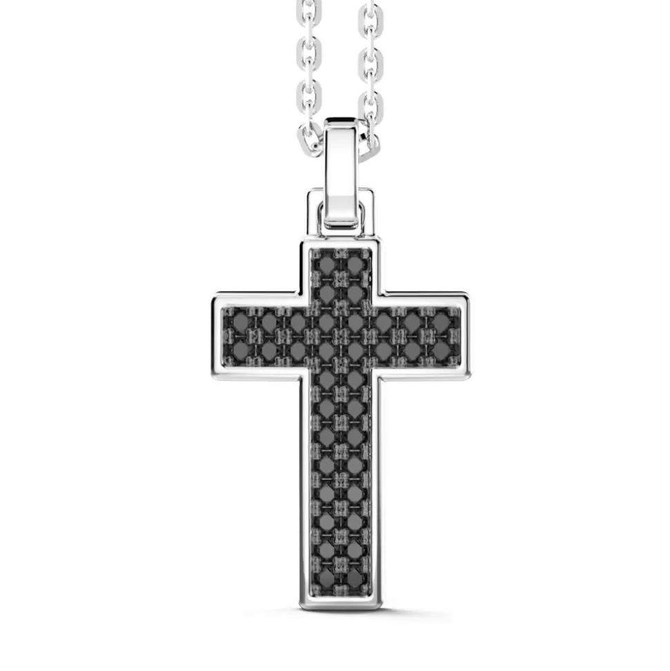 Zancan Silver Necklace With Cross Pendant And Black Stones.^Zancan Gioielli Flash Sale