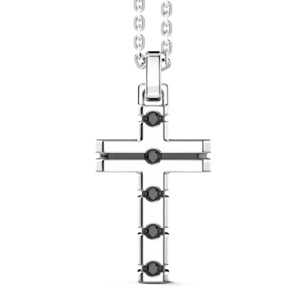 Zancan Silver Necklace With Cross Pendant And Black Stones.^Zancan Gioielli Store