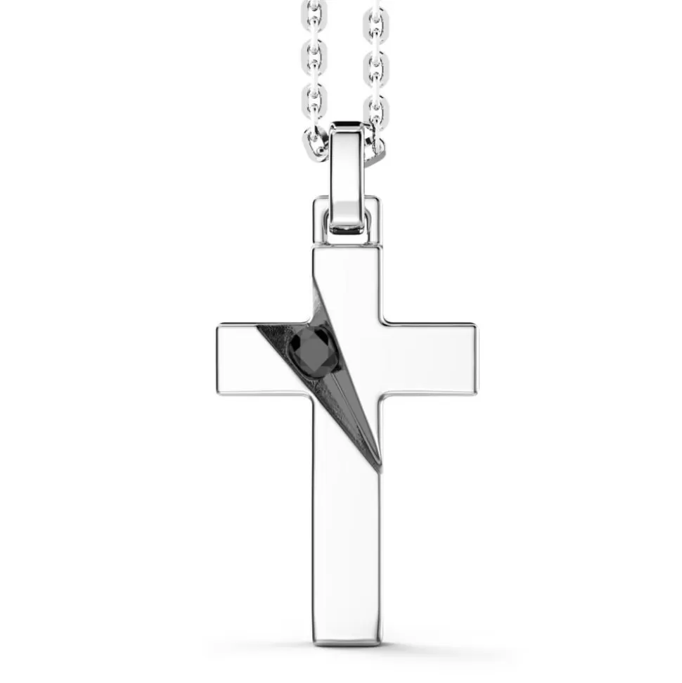 Zancan Silver Necklace With Cross Pendant And Black Stones.^Zancan Gioielli Outlet