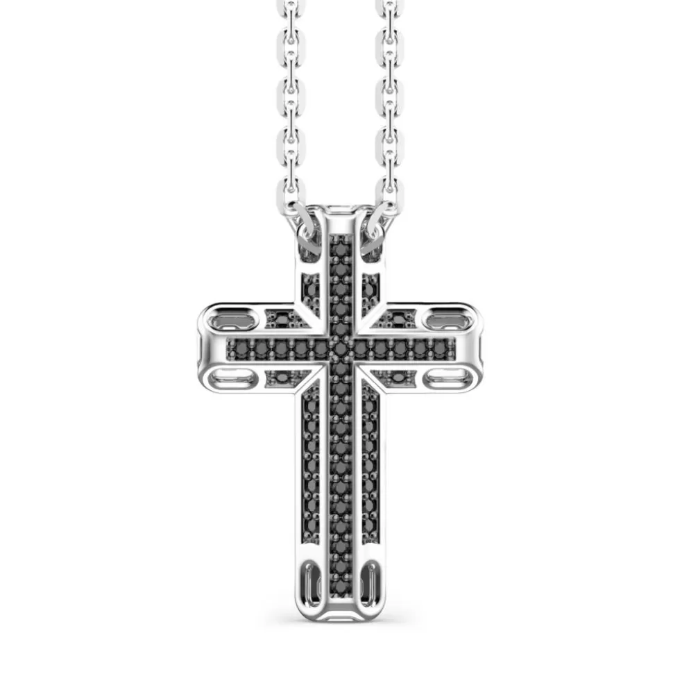 Zancan Silver Necklace With Cross Pendant And Black Stones.^Zancan Gioielli Sale