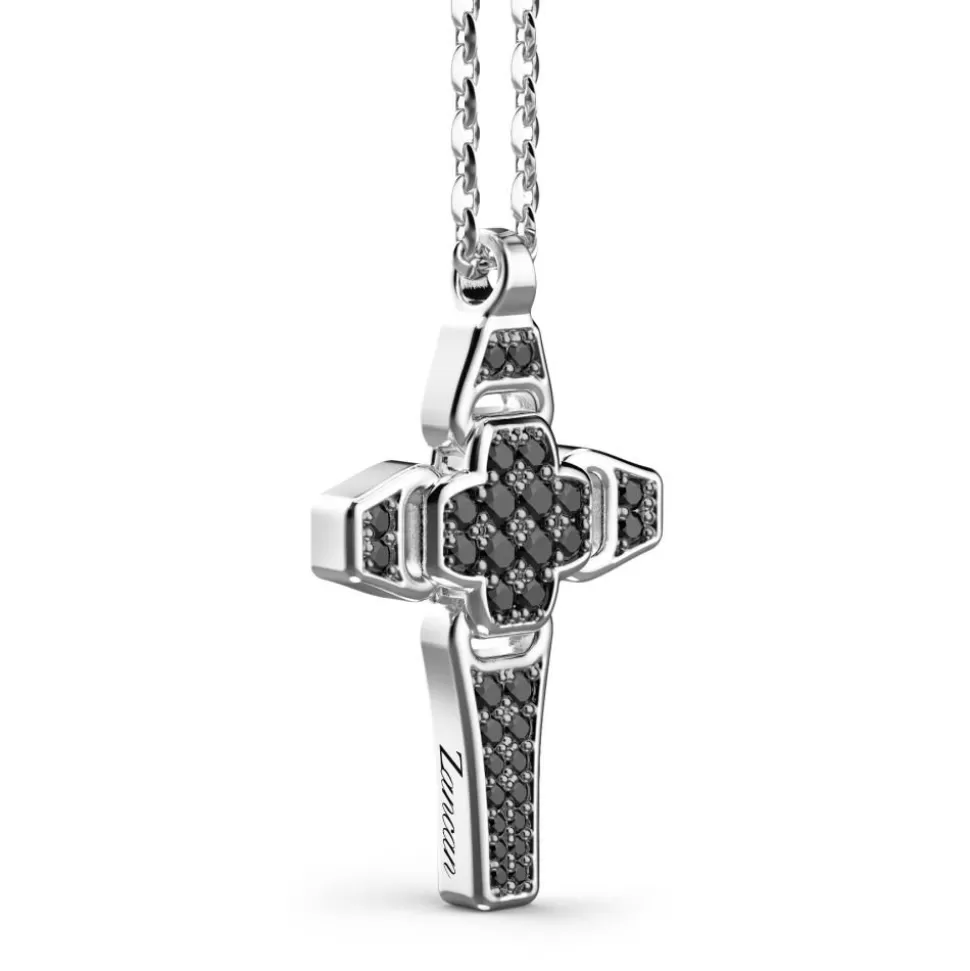 Zancan Silver Necklace With Cross Pendant And Black Stones.^Zancan Gioielli Cheap