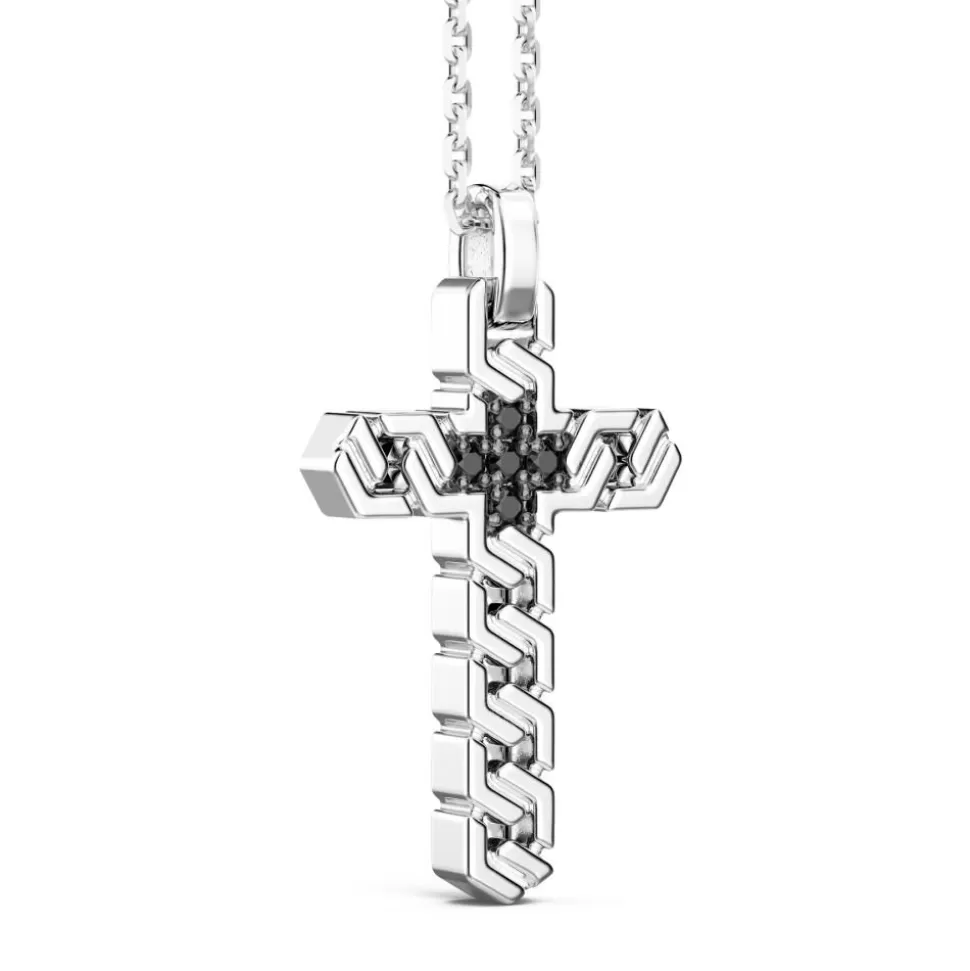 Zancan Silver Necklace With Cross Pendant And Black Stones.^Zancan Gioielli Hot