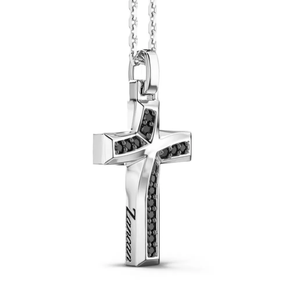 Zancan Silver Necklace With Cross Pendant And Black Stones.^Zancan Gioielli Shop