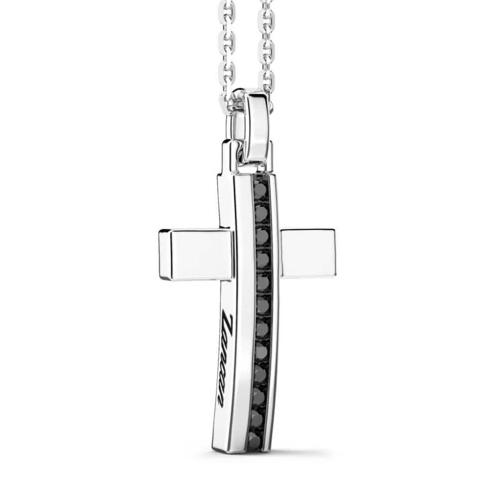 Zancan Silver Necklace With Cross Pendant And Black Stones.^Zancan Gioielli Shop