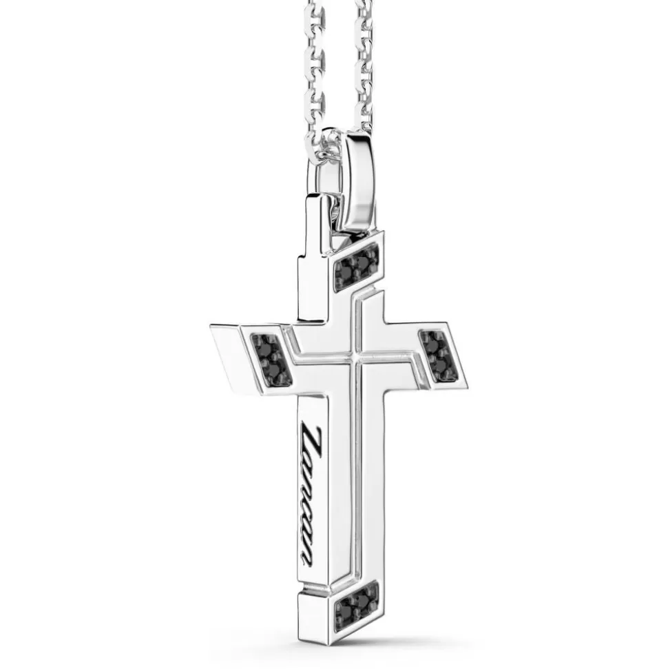 Zancan Silver Necklace With Cross Pendant And Black Stones.^Zancan Gioielli Best