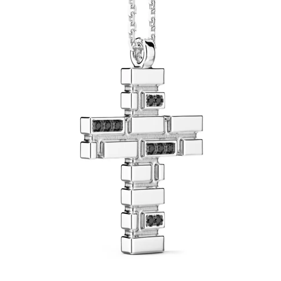 Zancan Silver Necklace With Cross Pendant And Black Stones.^Zancan Gioielli Best Sale