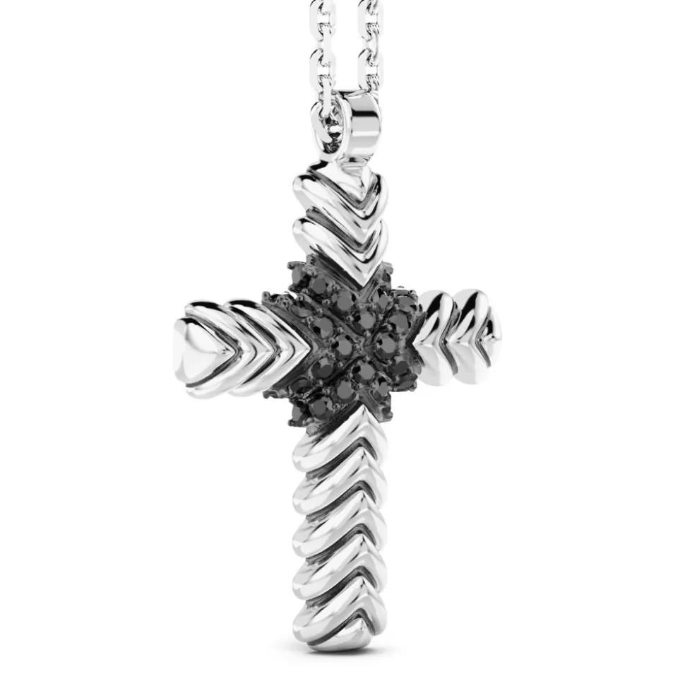 Zancan Silver Necklace With Cross Pendant And Black Stones.^Zancan Gioielli Clearance