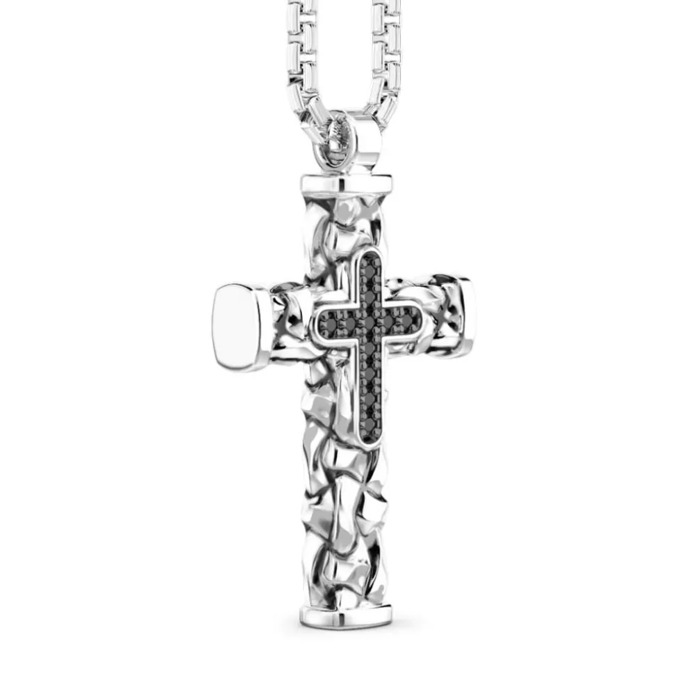 Zancan Silver Necklace With Cross Pendant And Black Stones.^Zancan Gioielli Flash Sale