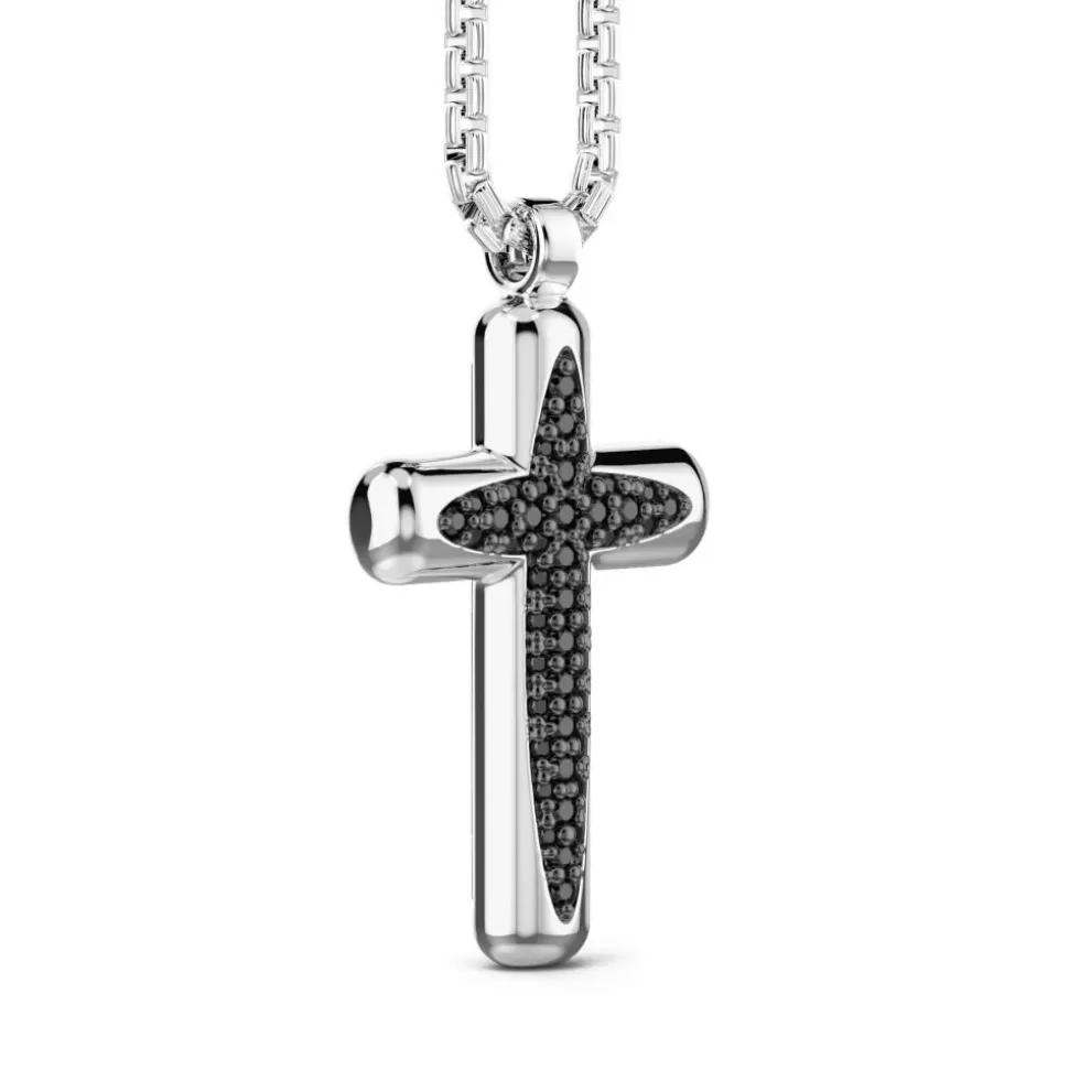 Zancan Silver Necklace With Cross Pendant And Black Stones.^Zancan Gioielli Best Sale