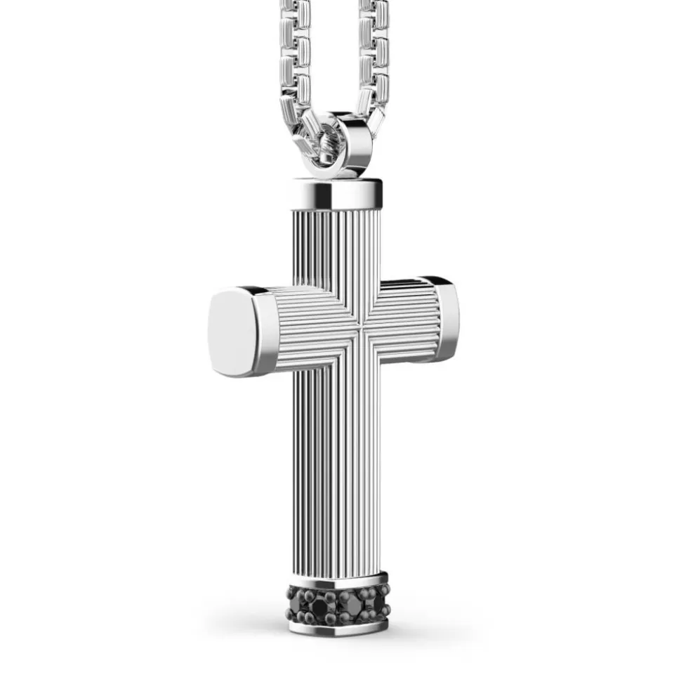 Zancan Silver Necklace With Cross Pendant And Black Stones.^Zancan Gioielli Hot