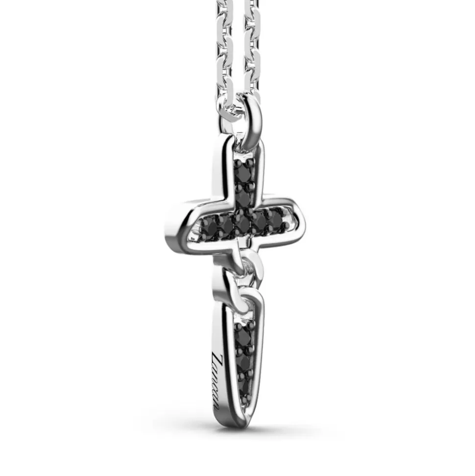 Zancan Silver Necklace With Cross Pendant And Black Stones.^Zancan Gioielli Sale