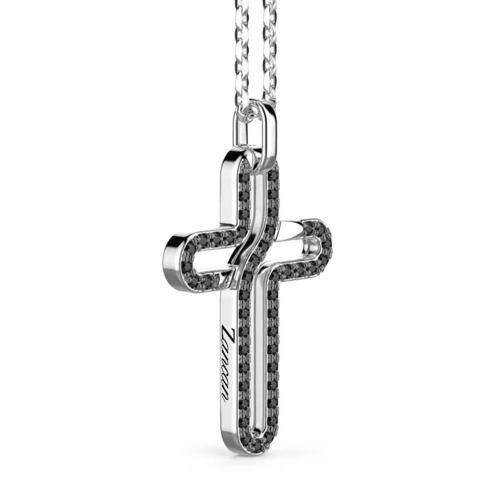 Zancan Silver Necklace With Cross Pendant And Black Stones.^Zancan Gioielli Best Sale