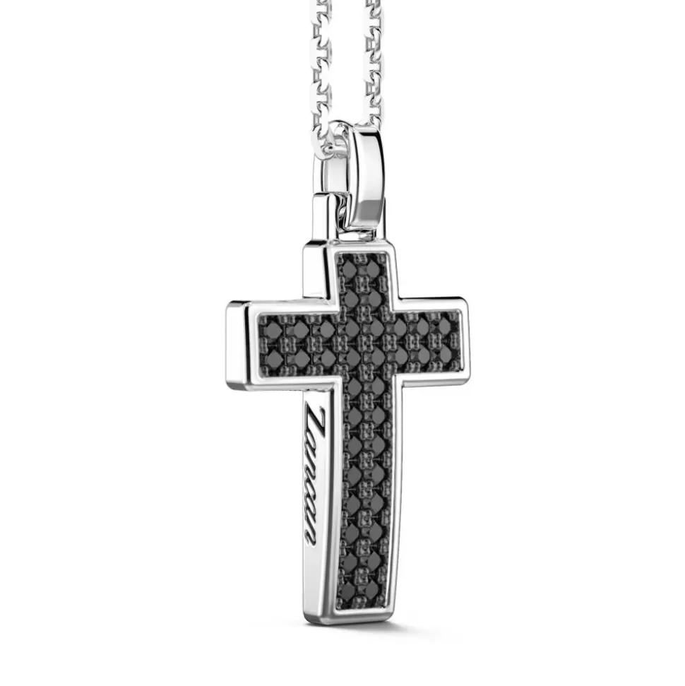 Zancan Silver Necklace With Cross Pendant And Black Stones.^Zancan Gioielli Flash Sale