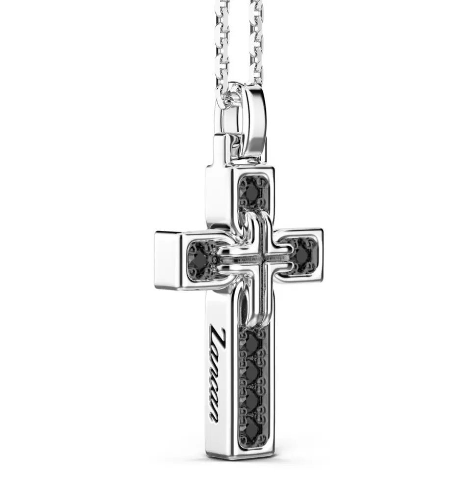 Zancan Silver Necklace With Cross Pendant And Black Stones.^Zancan Gioielli Fashion