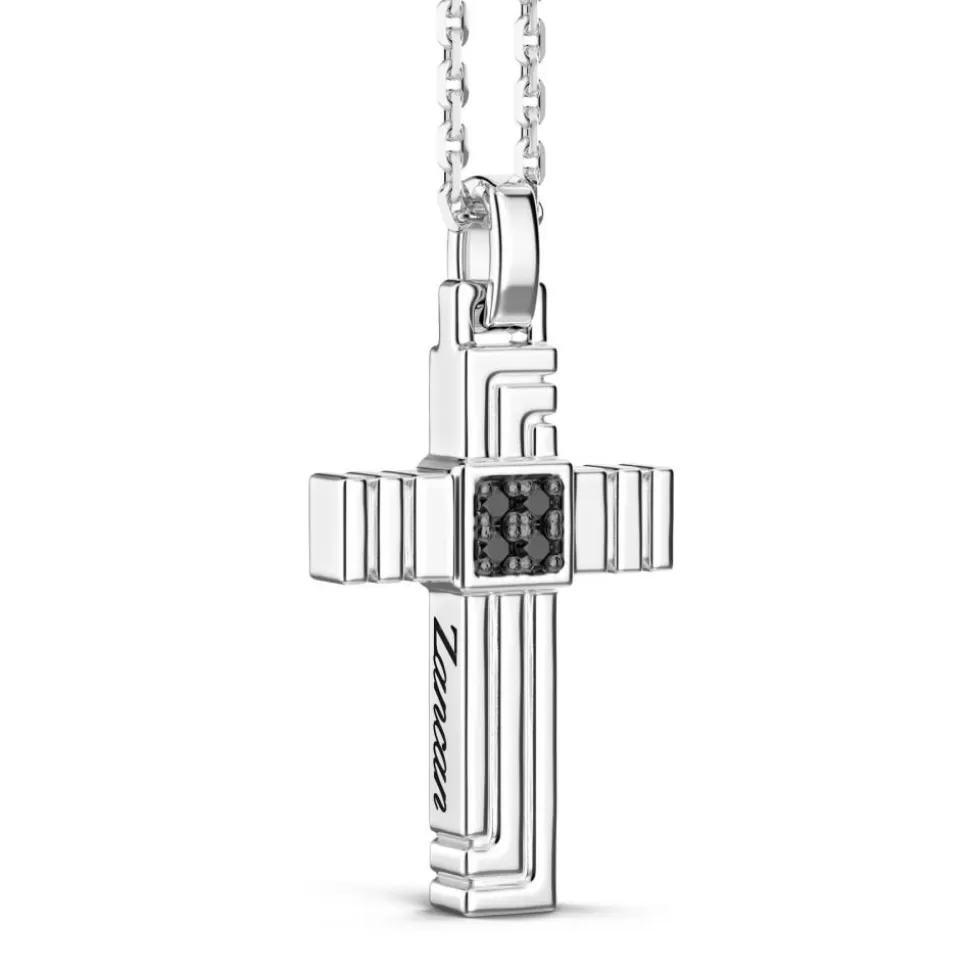 Zancan Silver Necklace With Cross Pendant And Black Stones.^Zancan Gioielli Cheap