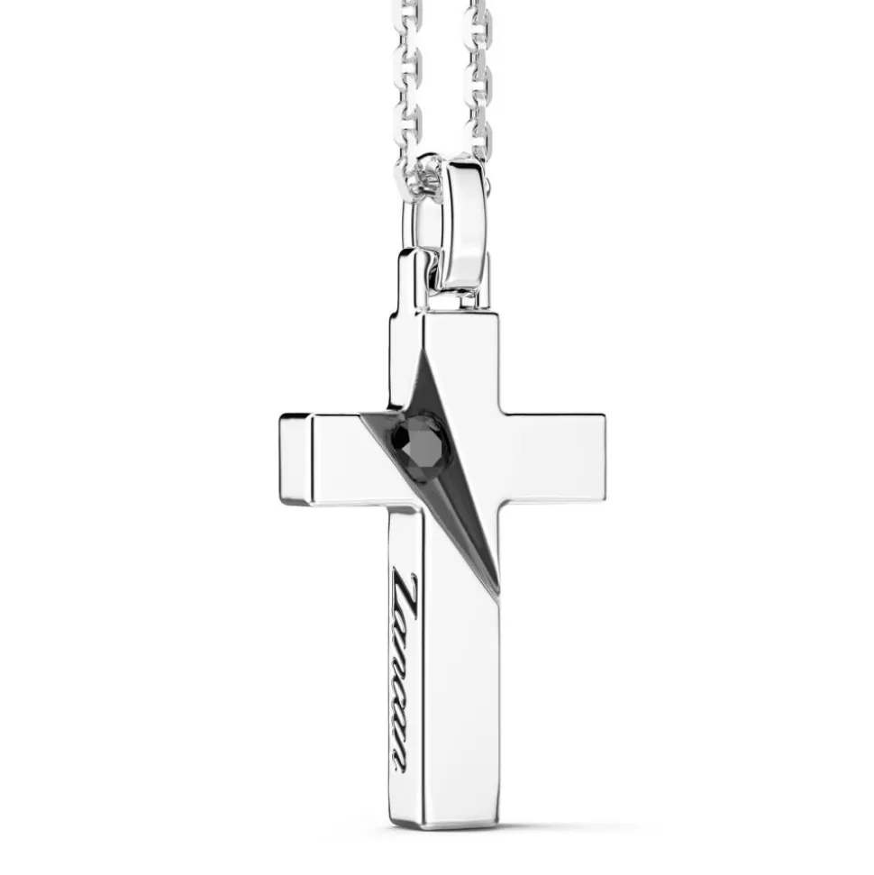 Zancan Silver Necklace With Cross Pendant And Black Stones.^Zancan Gioielli Outlet