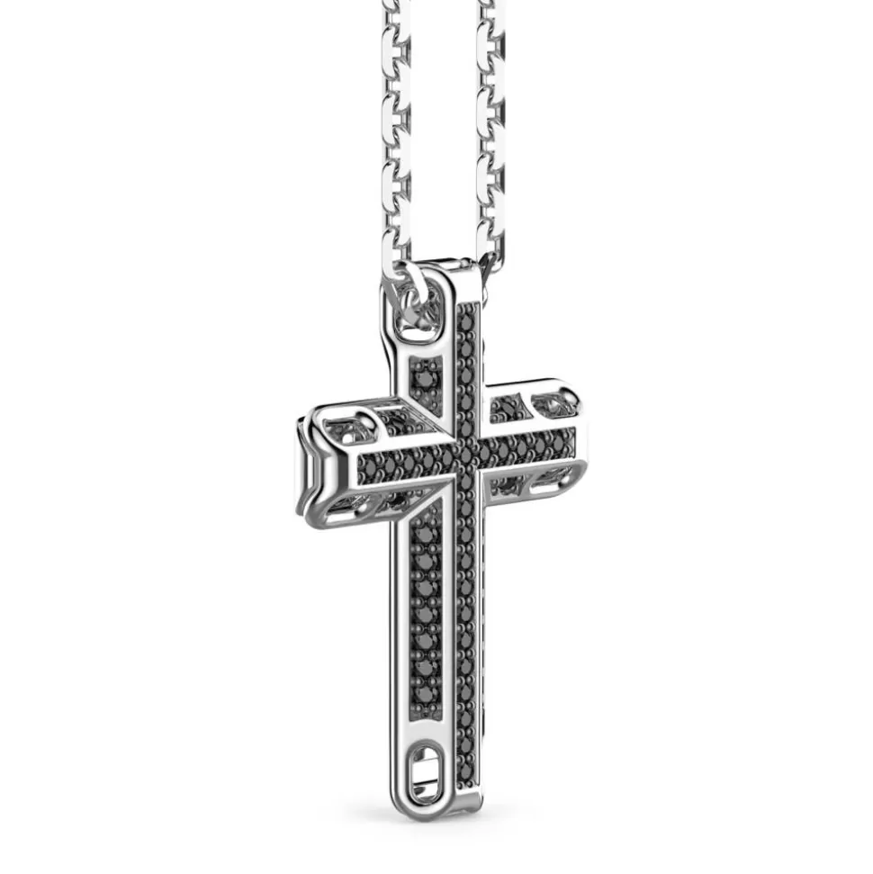 Zancan Silver Necklace With Cross Pendant And Black Stones.^Zancan Gioielli Sale