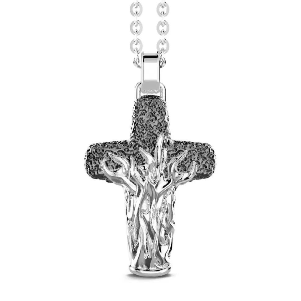 Zancan Silver Necklace With Cross Pendant And Flaming Motif.^Zancan Gioielli Fashion