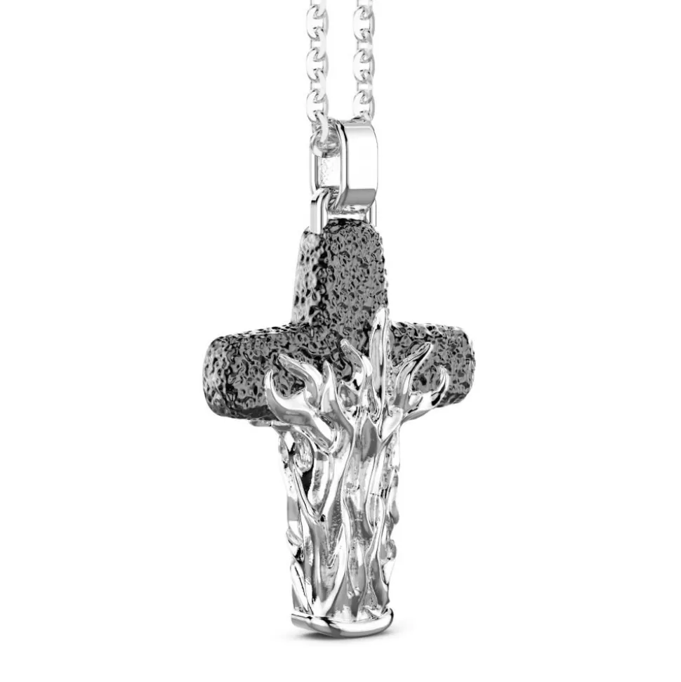 Zancan Silver Necklace With Cross Pendant And Flaming Motif.^Zancan Gioielli Fashion