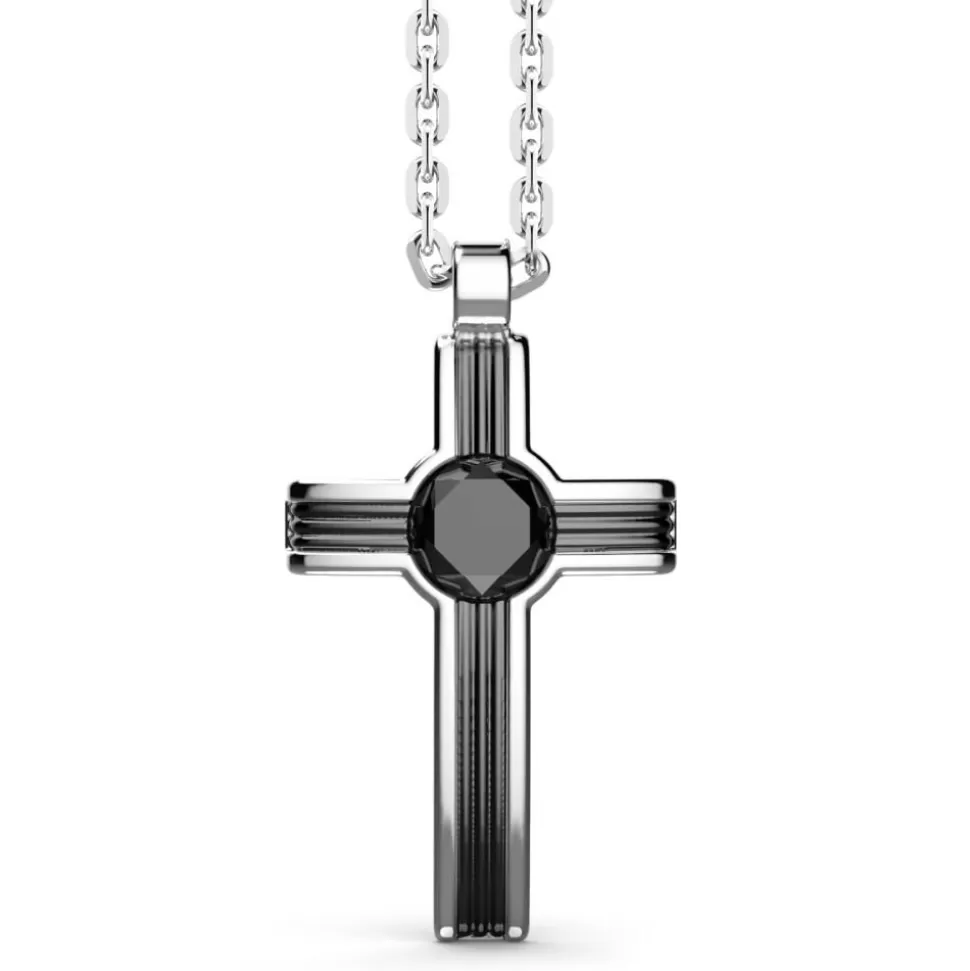 Zancan Silver Necklace With Cross Pendant And Onyx Stone.^Zancan Gioielli Best