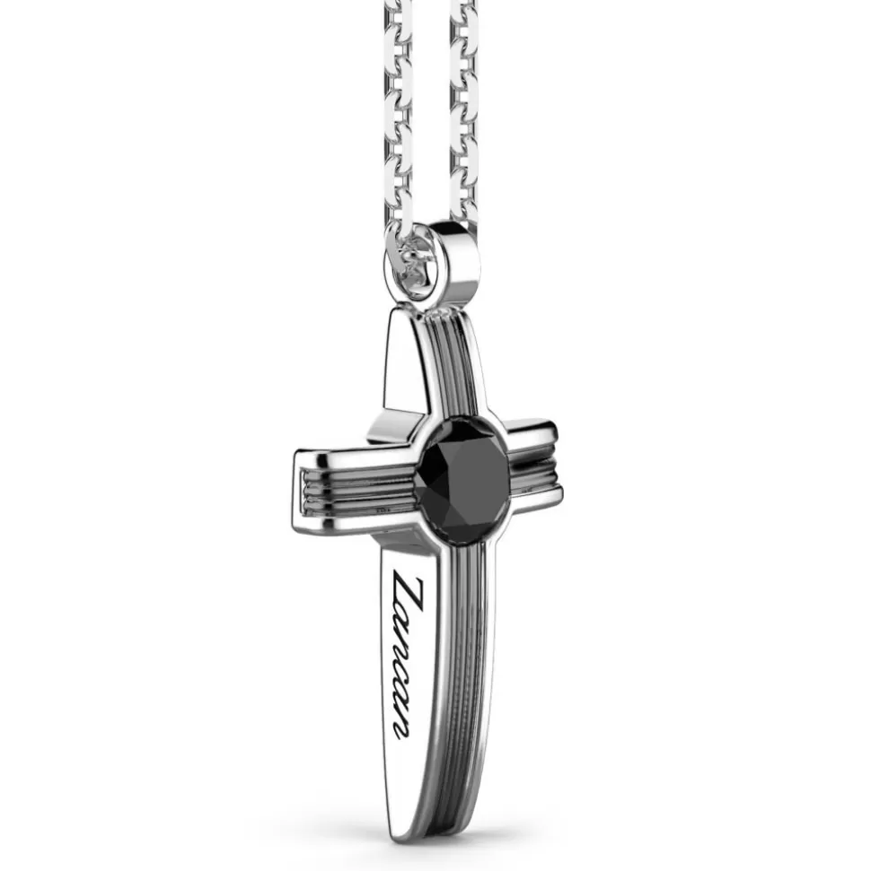 Zancan Silver Necklace With Cross Pendant And Onyx Stone.^Zancan Gioielli Best